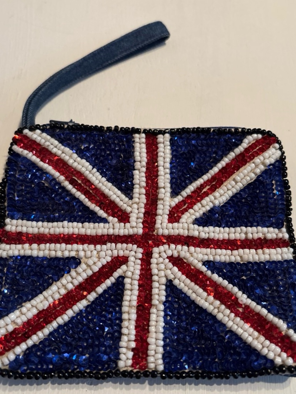 Beaded Union Jack Mini Wristlet - Blue Red White